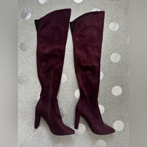 💜 👢🔥 Deep Plum Suede Over-the-Knee Boots